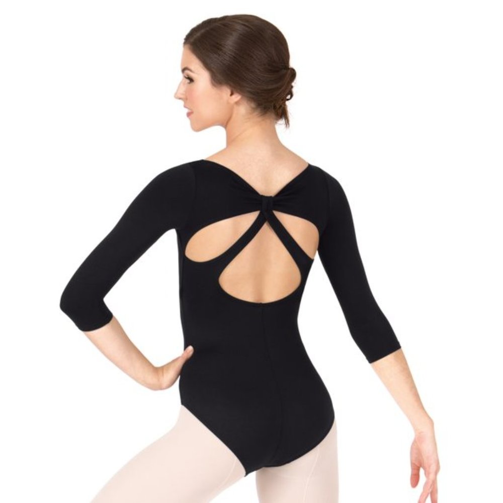 Natalie 3/4 Sleeve Black Leotard SIZE MEDIUM